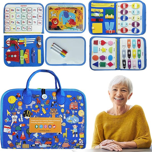 Fidget Blanket for Adults with Dementia, Dementia Activities for Seniors & Alzheimer’s Patients, Sensory Blanket Busy Board, Dementia Fidget Toys for Elderly，Anxiety Relief—Blue