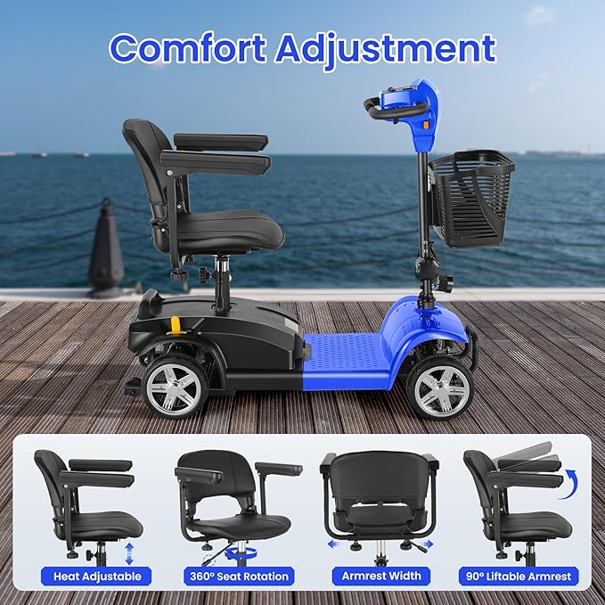 Wooken Mobility Scooters for Seniors, Adults, 4 Wheels Foldable Powered Mobility Scooter 264 lbs All Terrain, Compact Heavy Duty Electric Powered Wheelchair with Seat for Travel, Smart Safety System