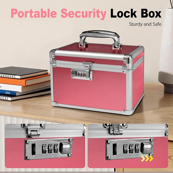Rose Medication Combination Lock Boxes with Code for Personal Items, Medicine Lockbox for Documents 9.76 x 6.02 x 7.48 Inches Colorful Small
