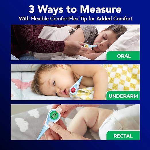 Vicks ComfortFlex Digital Thermometer for Adults & Children | Accurate Color-Coded Reading in 8 Seconds, for Oral, Rectal, or Under Arm Use