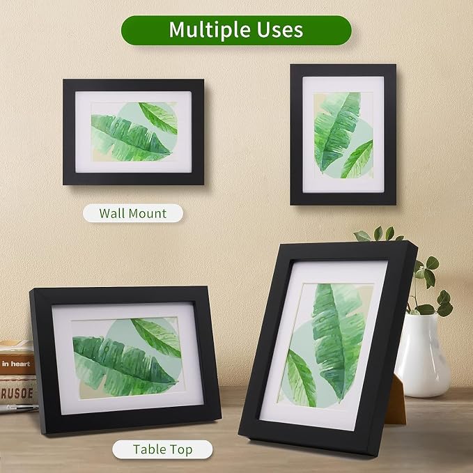6x8 inch Picture Frame Green - Made of Solid Wood and High Definition Plexi Glass for Wall Mounting and Table Top Display Photo Frame