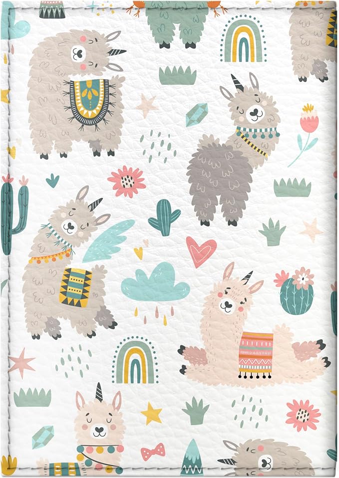 Passport Cover for Kids, Women and Men, Cute Travel Passport Holder (Cactus Lama Pattern)