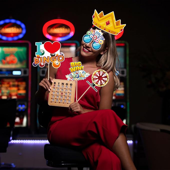 Bingo Photo Booth Props Decorations-Bingo Game Night Party Themed Champion Birthday Carnival Events Favors Supplies Birthday Photography Backdrop Decorations（25PCS）
