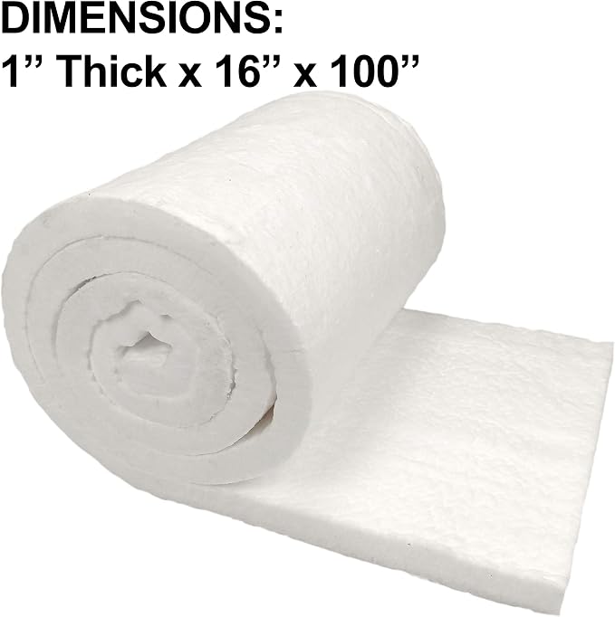Ceramic Fiber Insulation, 1" Thick x 16" x 100", 2400F Fireproof Insulation Blanket, 3027E