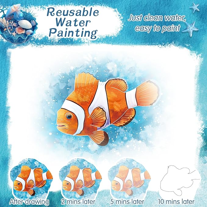 24 Pcs Dementia Products for Elderly Alzheimers Activities for Adults Seniors Reusable Water Painting Supplies with 1 Painting Brush Water Doodle Coloring Drawing Gifts Set(Ocean Life)