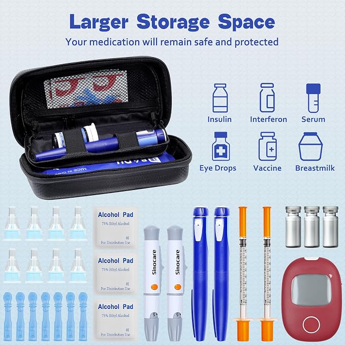 Insulin Cooler Travel Case TSA Approved Diabetic Medicine Cooling Bag with Digital Temperature Display, 2 Ice Pack