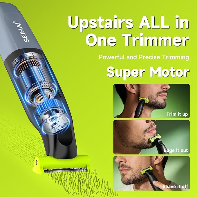 Body Hair Trimmer for Men, Electric Groin & Pubic Hair Trimmer, Painless Body Shaver for Chest, Legs, Bikini, Waterproof Wet/Dry, USB-C Rechargeable, Self-Sharpening Blades, 6 Guide Combs