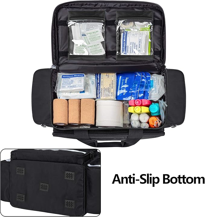 Trunab Trauma Bag with Dividers,EMT First Aid Pouch Medical Bag Empty,Black | No-Scratch Bottom, Ideal for EMS/Paramedics, Empty Bag for Customizable Layout