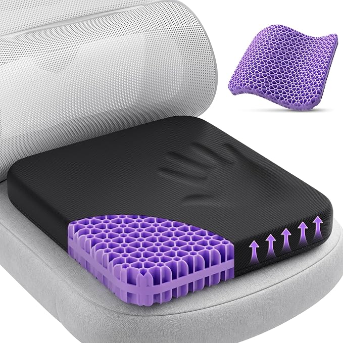 TushGuard Gel Seat Cushion for Long Sitting, Enlarged & Thickened Patent Design, Breathable Cooling Chair Pad for Office, Soft Car Seat Cushion for Wheelchair (Standard, Black)