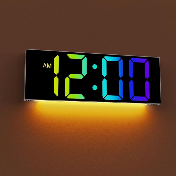 JALL 12" Large Digital Wall Clock, Big LED Number Dispaly, RGB Colors, DST, Night Light for Classroom Living Room Bedroom Mounted Birthday Xmas Gift for Senior, Mem Womem (A White Shell, 12 inches)