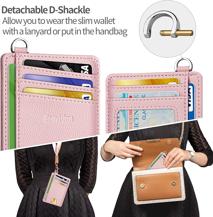 Slim Minimalist Front Pocket Wallet, RFID Blocking Credit Card Holder Wallet with Detachable D-Shackle for Men Women