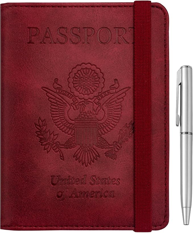 WALNEW Passport Holder for Travel, RFID Passport Cover Wallet for Women Men, PU Leather Passport Book Card Holder Case with Pen, Travelling Essentials for Flying | PU Leather Passport Cover Case with Pen Holder, Travel Must Haves Accessories, Passport ...