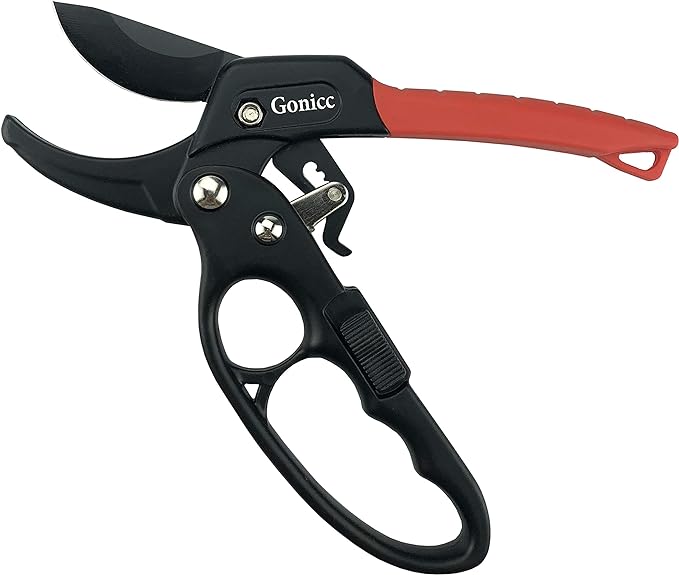 gonicc 8" Professional Ratchet Anvil Pruning Shears (GPPS-1011) | Ratcheting Mechanism, Anvil groove design, Reinforced Design Handle, Garden Shears Clippers, Hand Tools Scissors