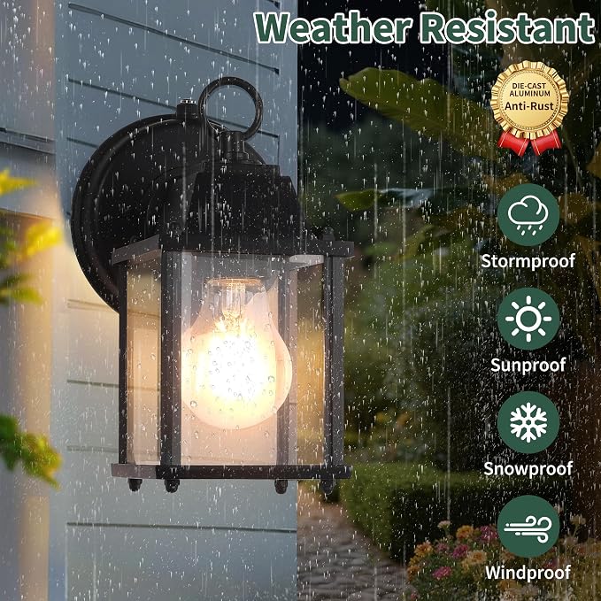 Dawn to Dusk Sensor Outdoor Wall Light Fixtures Waterproof Porch Lights Anti-Rust Black Exterior Lighting Fixtures Outdoor Wall Lantern for House