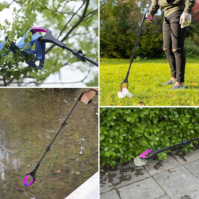 43" Foldable Grabber Reacher Pickup Tool for Seniors, Pink | 360° Rotating Jaw, Two Magnets, Extra Long Trash Picker Upper, Lightweight for Elderly, Indoor & Outdoor