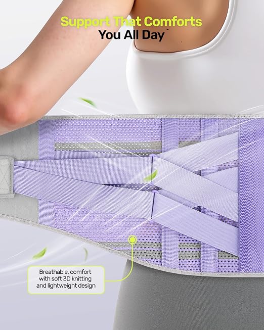 Rakiie Back Brace for Lower Back Pain Women with 9X Support System, Ergonomic Lumbar Support for Pain Relief, Breathable Mesh Design with 3D Silicone Pad for Sciatica,Purple Size XXL (Waist: 43.3.2"-52.4")