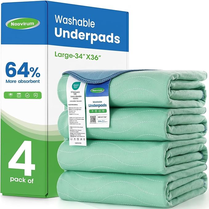Washable Underpads,34"x36" (Pack of 4) - Heavy Absorbency Incontinence Bed Pads for Adults, Kids & Pets - Waterproof Reusable Protective Pad for Bed, Sofa, Furniture & Floor