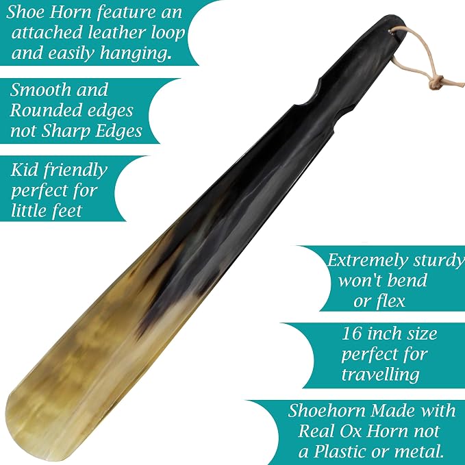 5MOONSUN5 Shoe Horn Made with Real Horn Handmade. Home or Travel Use. Shoehorn for Men or Women Shoes & Boots. Best Gift Idea. (HORN-16'')