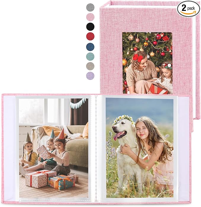 vivinin 2 Pack Photo Album 4x6, Linen Cover Photo Book, Small Photo Album Book for 36 Pockets Hold 72 Pictures, Picture Book for Photos Family Anniversaries Baby Vacations（Pink）