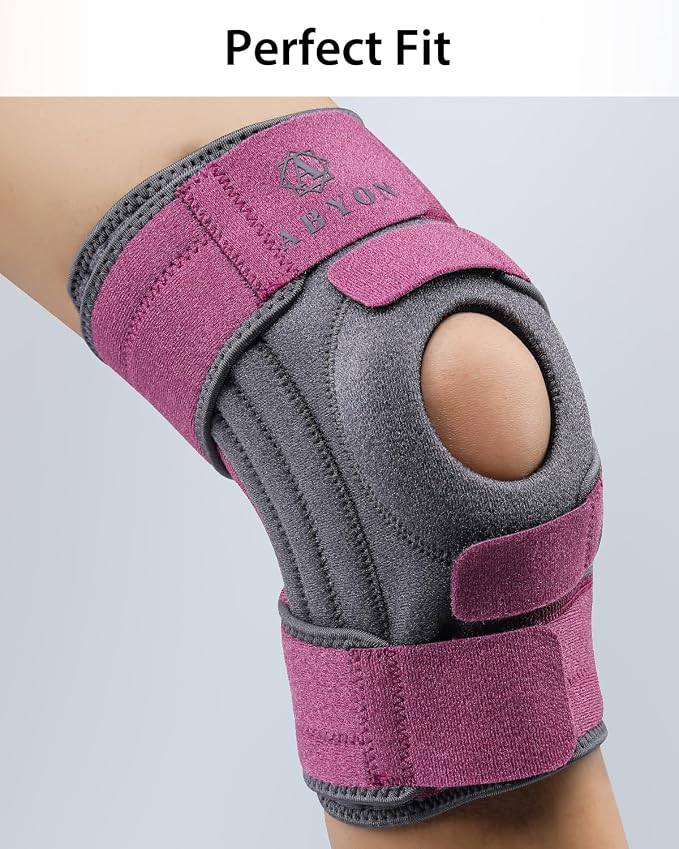 ABYON Knee Brace for Women & Men Meniscus Tear, ACL, Arthritis, Knee Support with Triple Side Stabilizers and Adjustable 360° Wraparound Strap for Maximum Knee Pain Support and Fast Recovery (PaleVioletRed, XXL)