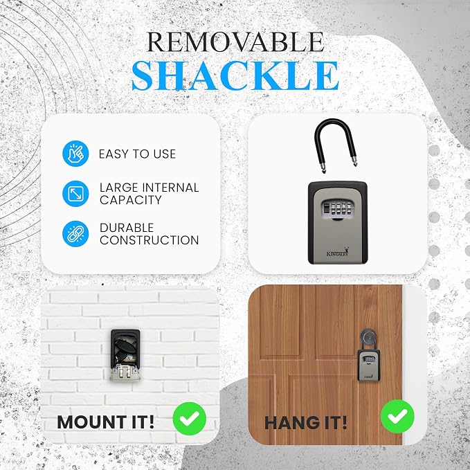 Kingsley QCH-812 Extra Large Capacity Key Storage Box, Hanging or Wall Mounted, Water Resistant Realtor Key Lock Box for AirBnB, Spare Keys, Home, Apartment