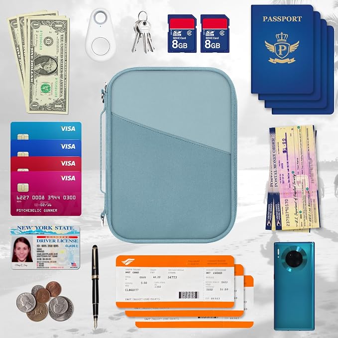 Family Passport Holder for Travel with RFID Blocking, Traveling Essentials Organizer Pouch Bag, Light Passport Wallet for Travel Must Haves Accessories for Women Men