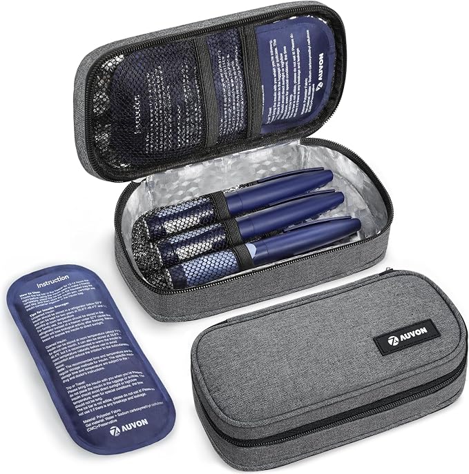 AUVON Insulin Cooler Travel Case, 2x160g TSA Approved Ice Packs, Portable | Diabetic Medication Insulated Cooling Bag for 3-4 Insulin Pens and Diabetic Supplies Storage, Compact for Daily and Trips