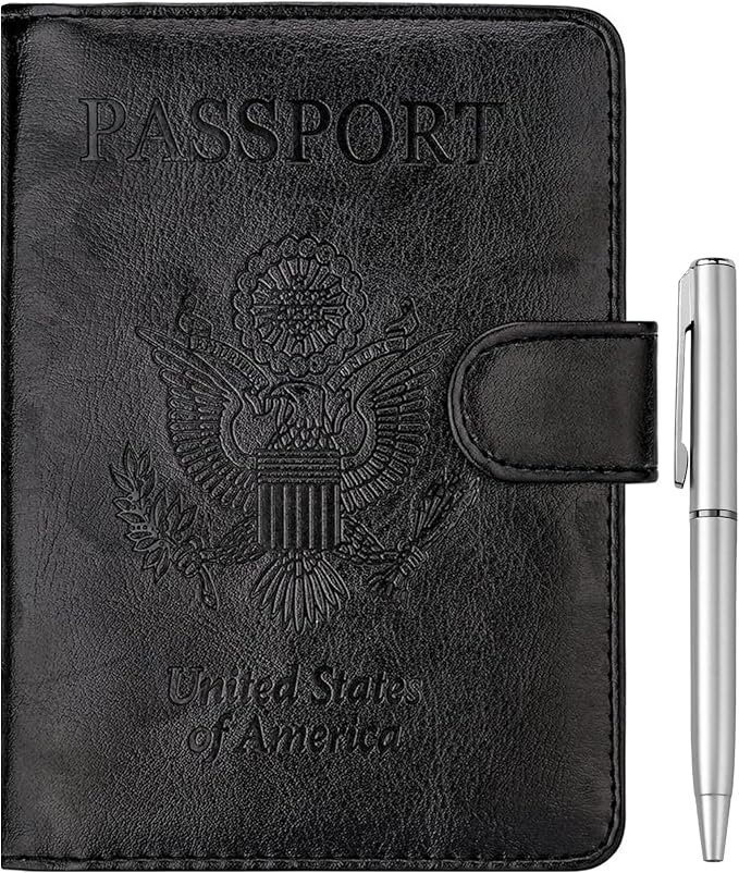 WALNEW Passport Holder for Travel, RFID Passport Wallet, Travel Essentials | PU Leather Passport Cover Case with Pen Holder, Travel Must Haves Accessories, Passport Book Holder for Women Men