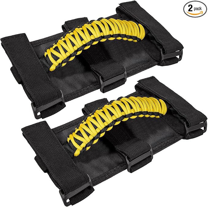 Roll Bar Grab Handles Grip Handle for Jeep Wrangler JK JKU JL JLU TJ YJ Sports Sahara Freedom Rubicon Unlimited Gladiator JT 1955-2023 UTV ATV Accessories Premium 550 Paracord (Yellow 2 Pack)