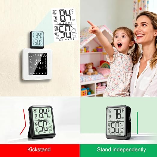 2 Pack Room Thermometer Indoor Hygrometer with Max/Min Record | W/ Battery, 24h Max/Min Record, Accurate Sensor, Fast Refresh, Easy to View, ℉/℃, Durable Kickstand, Compact, for Home Office