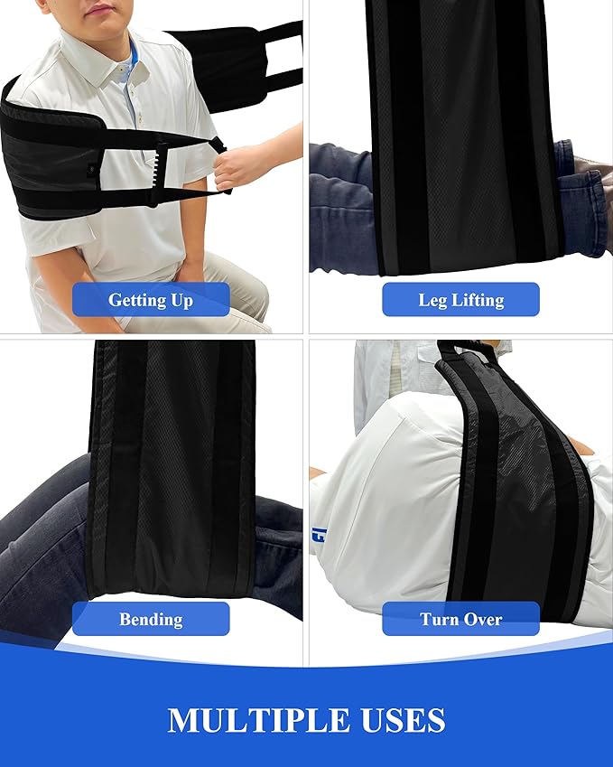 SPRING SEAON Transfer Sling - Essential Transfer Belt Lifting Strap for Elderly and Disabled with Mobility Aids- Lift Assist Gait Belts for Seniors for Home, Hospital, Nursing Care (Black)
