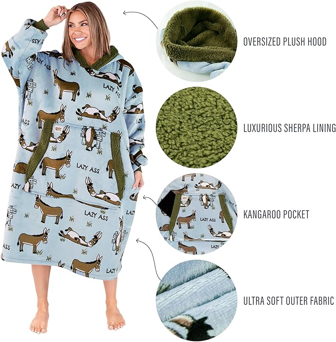 LazyOne Oversized Blanket Hoodie, Oversized Hoodies for Women and Men, One Size Fits All Wearable Blankets