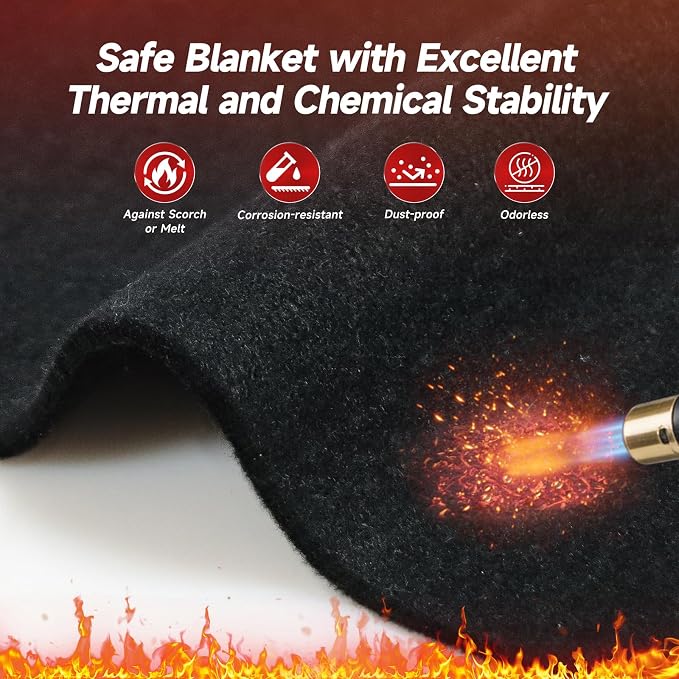 Carbon Felt Welding Blanket Fireproof, 40 x 40 Inch Heavy Duty Heat Resistant Mat, 1800°F Flame Retardant Fabric Fire Blanket for Soldering, Plumbers, HVAC Brazing Tools & Grill Shield