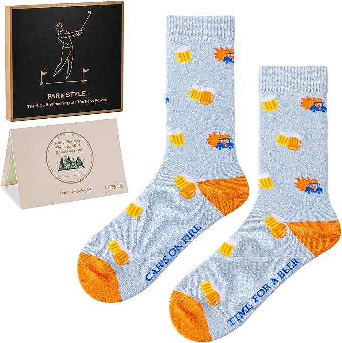 Funny Golf Gifts Socks for Men, Golf Accessories, Size 8-13 Gift Box & Card | Golf gifts for men, soft breathable crew socks, funny gift idea for birthdays, holidays, coworkers, husbands, or golf lovers