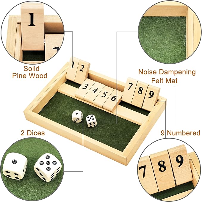 Memory Game for Dementia Senior, Alzheimers Product Activities for Elderly | 9 Numbers Wooden Shut The Box Alzheimer's Products for Parkinson Patient, Fidget Toy Sensory Busy Board Puzzle Gadgets Gift