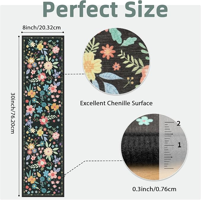 sarben 8"x30" Non Slip Stair Treads for Wooden Steps 15 Pack, Black Floral | Peel and Stick Carpet Stair Runner with TPE Adhesive Backing, Carpet for Added Safety, Pet and Senior Friendly