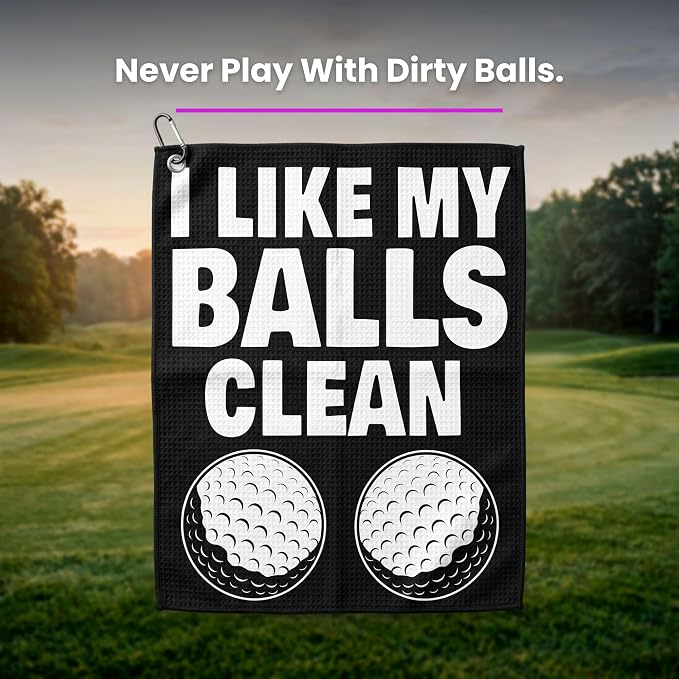 SHANKITGOLF Golf Towel Funny Microfiber with Magnetic Clip, Ball Cleaner for Clubs, Premium Cart Attachment, Golf Accessories Gift for Men, Golfers, Dad (I Like My Balls Clean)