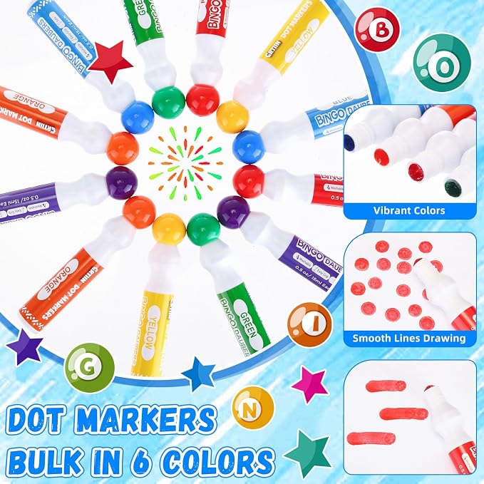 Crtiin 72 Pack Mixed Colors Set of Bingo Daubers Bingo Dabbers Dot Markers Bulk Paint Dotters Craft Ideal for Art and Crafts Painting Supplies Drawing Coloring Class Pre School Adult Gift (6 Colors)