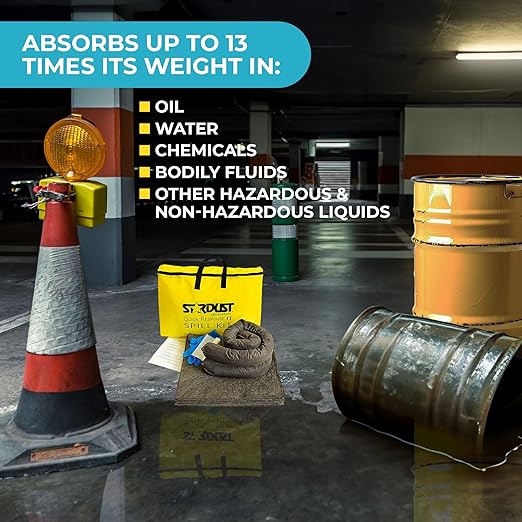 Stardust Spill Products D715 Quick Response II Spill Kit Includes Yellow Duffle, 15 Universal Sorbent Pads, 2 Universal Sorbent Socks 3"x4', 4 Disposal Bags, Nitrile Gloves