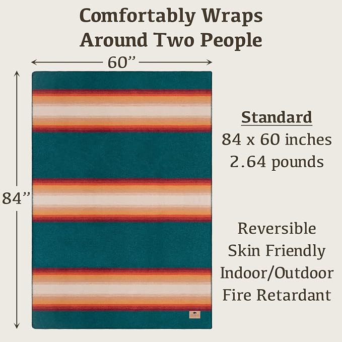 Chubbuck 100% Wool Blanket Camping (60" x 84") - Large Warm Blankets for Camping, Emergency, Outdoor Concerts and Home Use - Fire Retardant Blanket, Soft and Warm Blankets for Winter (Turf)