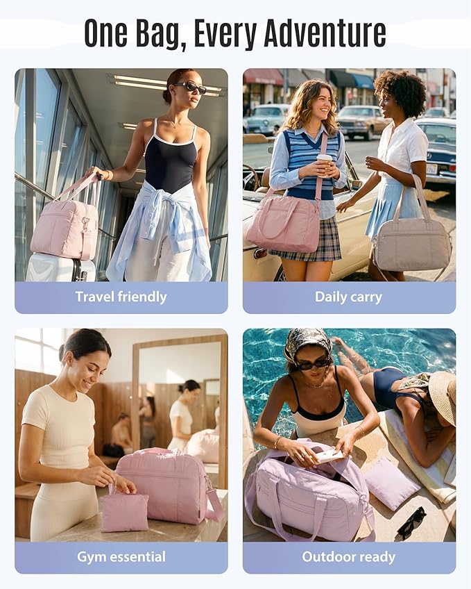 LIGHT FLIGHT Personal Item Travel Bag, Lightweight Gym Bag for Women, 20L Weekender Bag with Toiletry Pouch, Carry on Overnight Dance Bag, Dark Pink