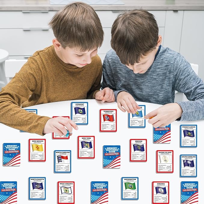 gisgfim 100 PCS Memory Matching Game Flags of U.S. States Concentration Memory Card Educational Cards Games Geography Learn States Capitals Game Gift for Kid Adults Learning Activities Matching Games