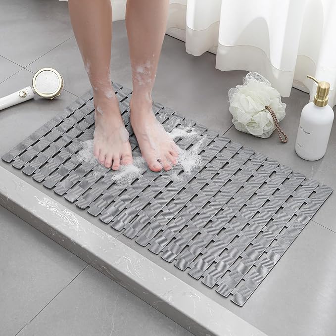 XIYUNTE Shower Mat Non Slip Bath Mat for Tub - 27 X 16 Inch PVC Bathtub Mat Non Slip Shower Mats for Inside Shower, Bath Tub Mat with Powerful Suction Cup, Easy to Cut and Dry, Grey