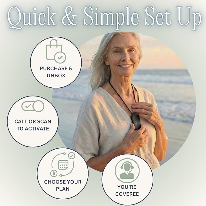 Medical Alert System for Seniors – Advanced Mini Device with Automatic Fall Detection, 24/7 Monitoring, GPS Tracking, Emergency Alert Pendant Necklace, SOS Button, Caregiver App, Waterproof | Black