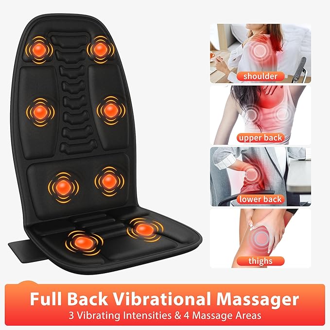 Back Massager with Heat, Massage Chair Pad with 5 Modes & 2 Heat Levels for Back & Thighs, Back Massage Pad for Office & Home Chairs, Gifts for Dad & Mom