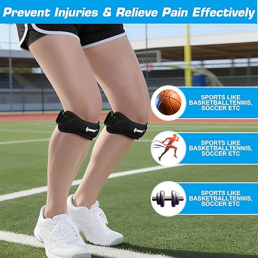 IPOW Patella Tendon Knee Strap 2 Pack Knee Pain Relief & Patella Stabilizer Knee Strap, Patellar Tendon Support Strap, Knee Brace for Running, Hiking, Soccer, Basketball, Jumpers Knee, Tennis, Volleyball & Squats