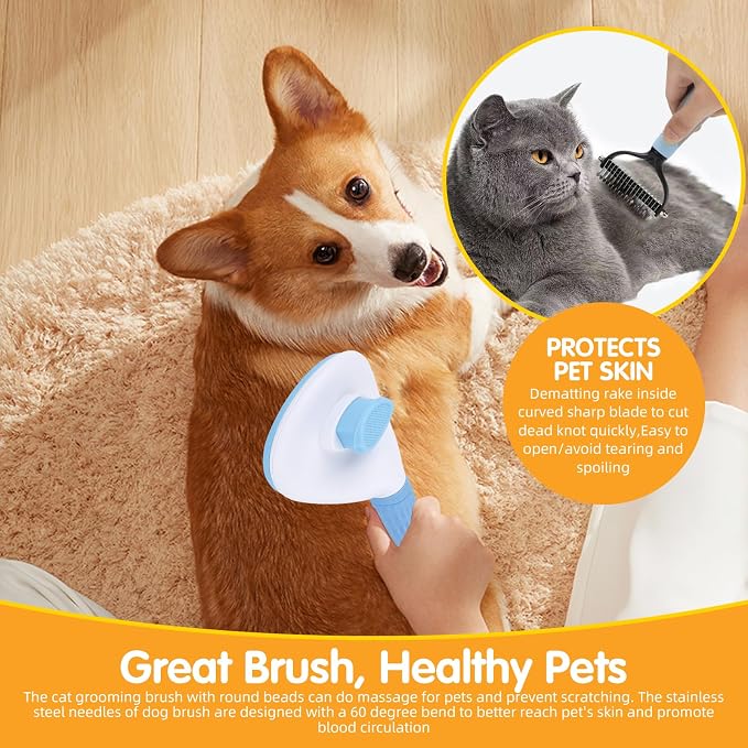 Aglads 12 in 1 Pet Grooming Kit, Dog Grooming Supplies with Self Cleaning Slicker Brush, Dematting Comb, Safety Nail Clippers, for Small Medium Large Dogs Cats Rabbits Long Short Curly Hair(12, blue)