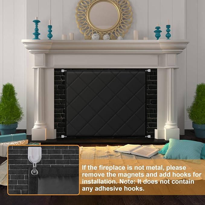 MyLifeUNIT Magnetic Fireplace Cover, 39" x 32" Fireplace Blanket for Living Room, Keep Indoor Drafts Out Stops Heat Loss