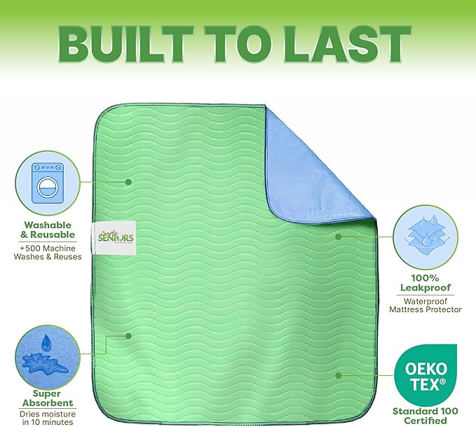 Bed Pads Washable Waterproof 34"x36"- Pack of 2 Incontinence Bed Pads | Washable Pee Pads for Adults - Dementia Products for Elderly & Elderly Assistance Products - Reusable Pee Pads for Dogs & Kid