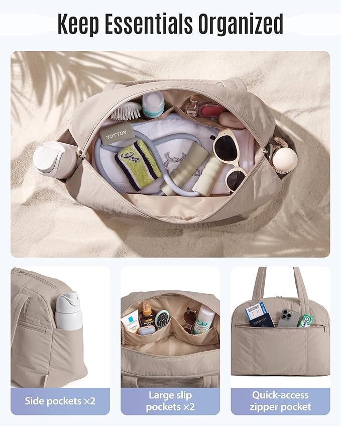 LIGHT FLIGHT Personal Item Travel Bag, Lightweight Gym Bag for Women, 20L Weekender Duffel Bag with Toiletry Pouch, Carry on Overnight Dance Duffle, Camel